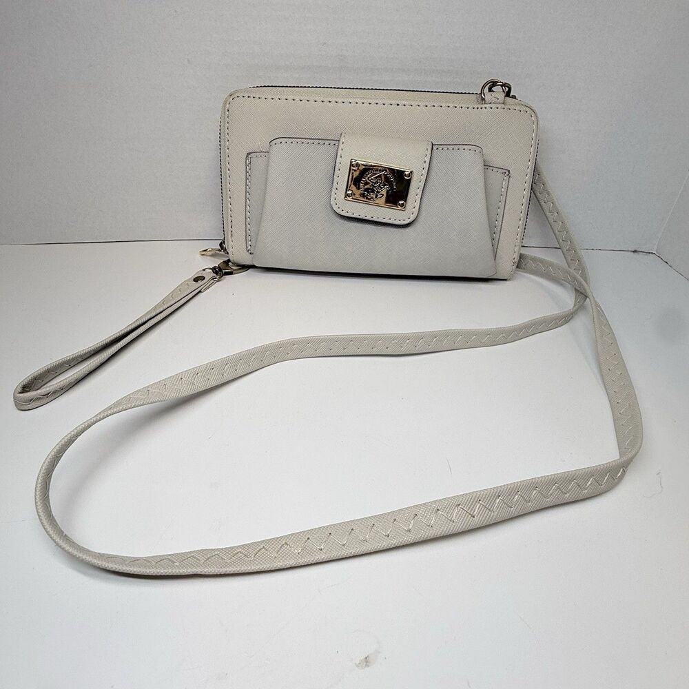 Beverly Hills Polo Club Faux Leather Cream Color Wristlet Crossbody Wallet Bag